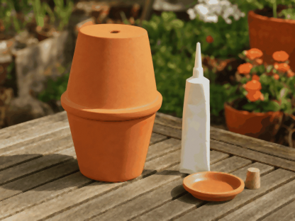 Deux pots de fleurs en terre cuite collés bord contre bord pour fabriquer une olla maison